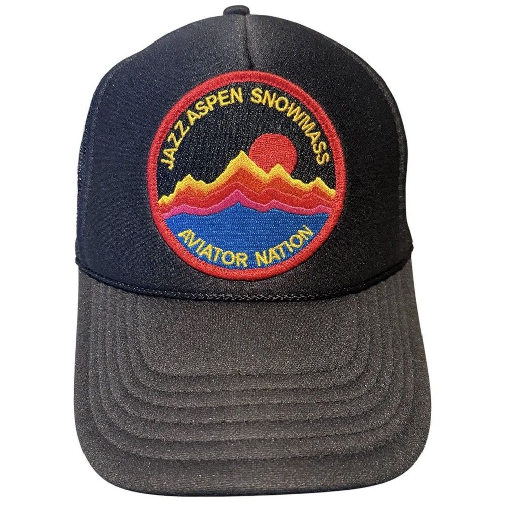 Aviator Nation Jazz Aspen Snowmass Trucker Hat Cap Black Foam Mesh Adjustable